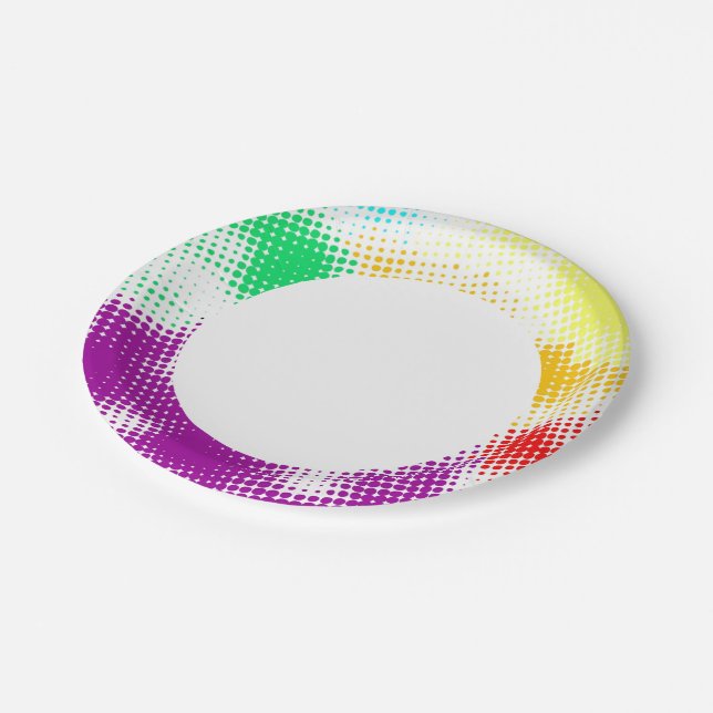 Random halftone colourful background paper plate (Angled)