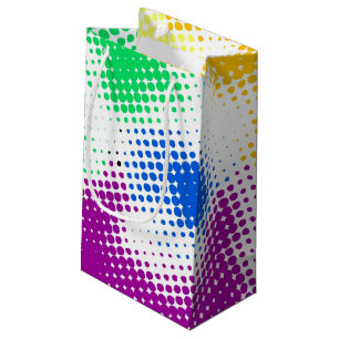 Random halftone colourful background small gift bag