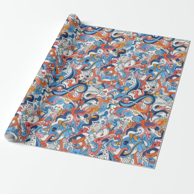 Random Hand Drawn Doodles Wrapping Paper (Unrolled)