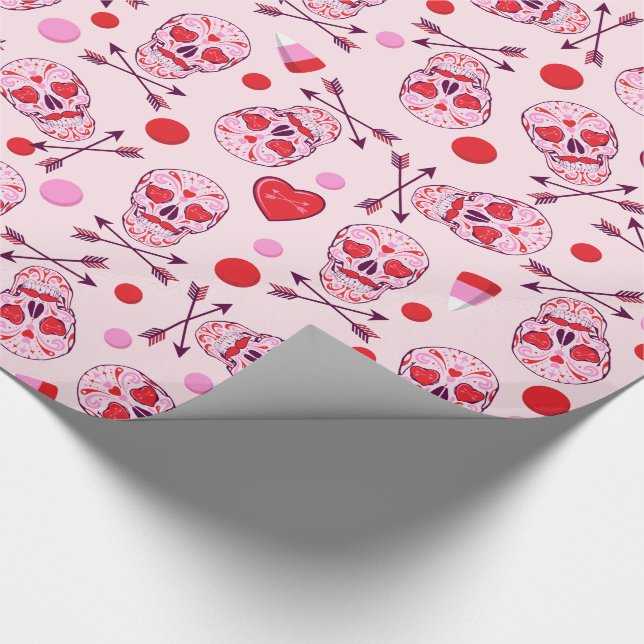 Random Heart Sugar Skulls & Arrows Wrapping Paper (Corner)