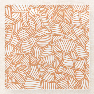 Random Leaf Mosaic Dark Orange Glass Coaster