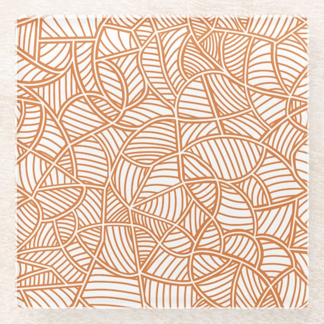 Random Leaf Mosaic Dark Orange Glass Coaster (Front)