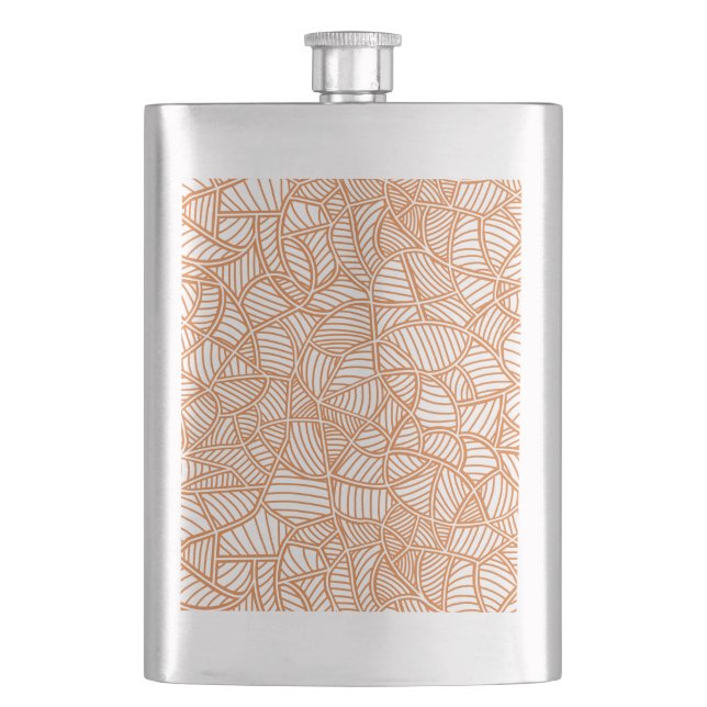 Random Leaf Mosaic Dark Orange Hip Flask (Front)