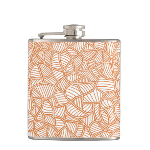 Random Leaf Mosaic Dark Orange Hip Flask