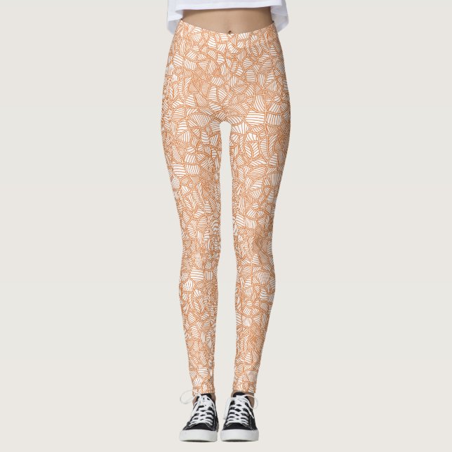 Random Leaf Mosaic Dark Orange Leggings (Front)