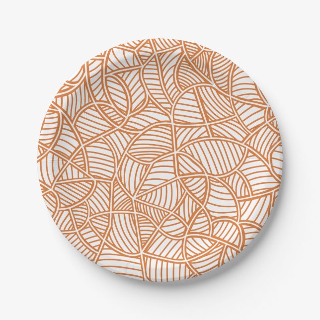 Random Leaf Mosaic Dark Orange Paper Plate (Front)