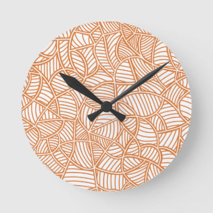 Random Leaf Mosaic Dark Orange Round Clock