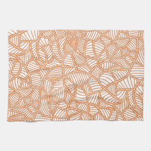 Random Leaf Mosaic Dark Orange Tea Towel