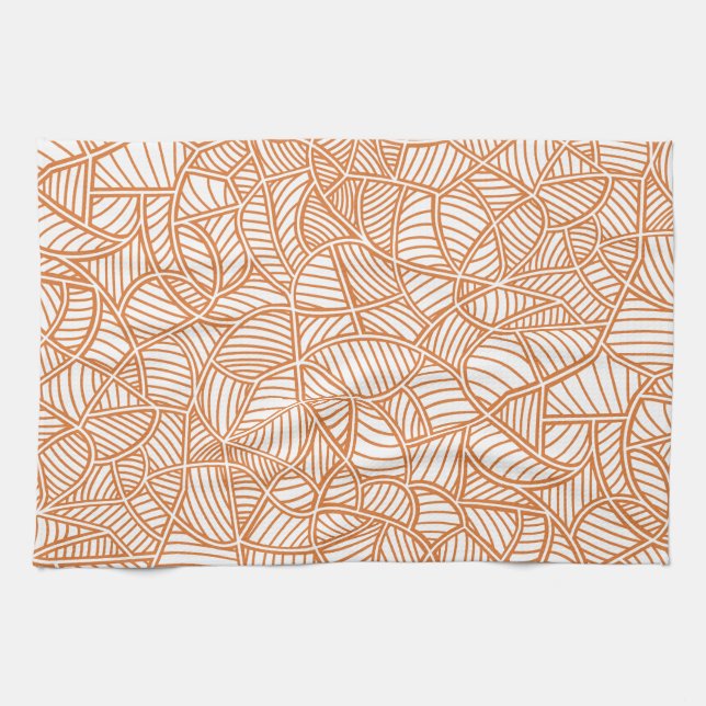 Random Leaf Mosaic Dark Orange Tea Towel (Horizontal)