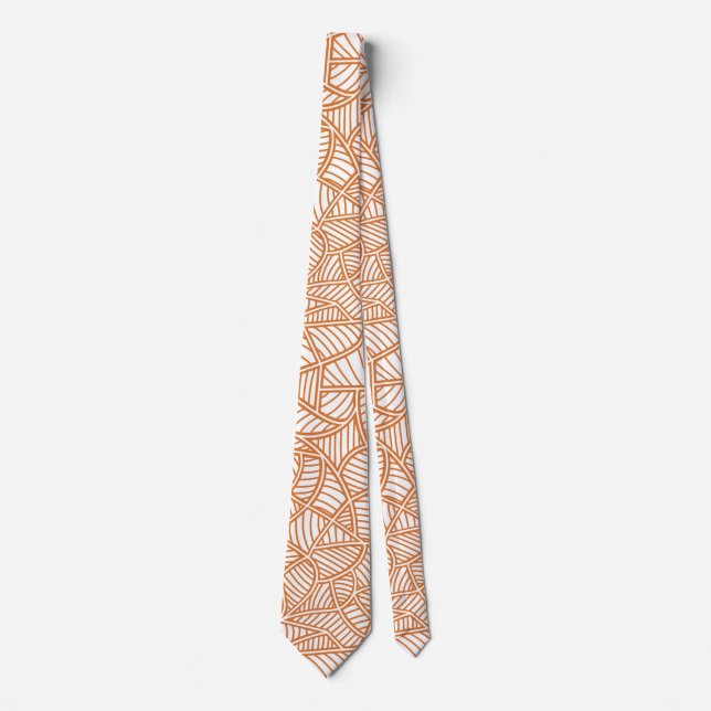 Random Leaf Mosaic Dark Orange Tie (Front)