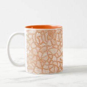 Random Leaf Mosaic Dark Orange Two-Tone Coffee Mug