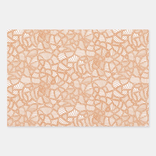 Random Leaf Mosaic Dark Orange Wrapping Paper Sheet (Front)