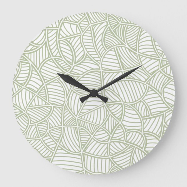 Random Leaf Mosaic Pale Green Large Clock (Front)