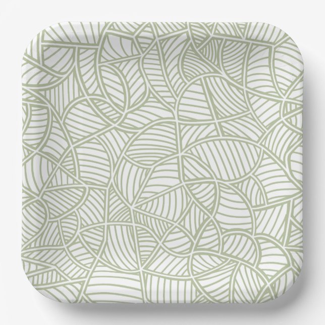 Random Leaf Mosaic Pale Green Paper Plate (Front)