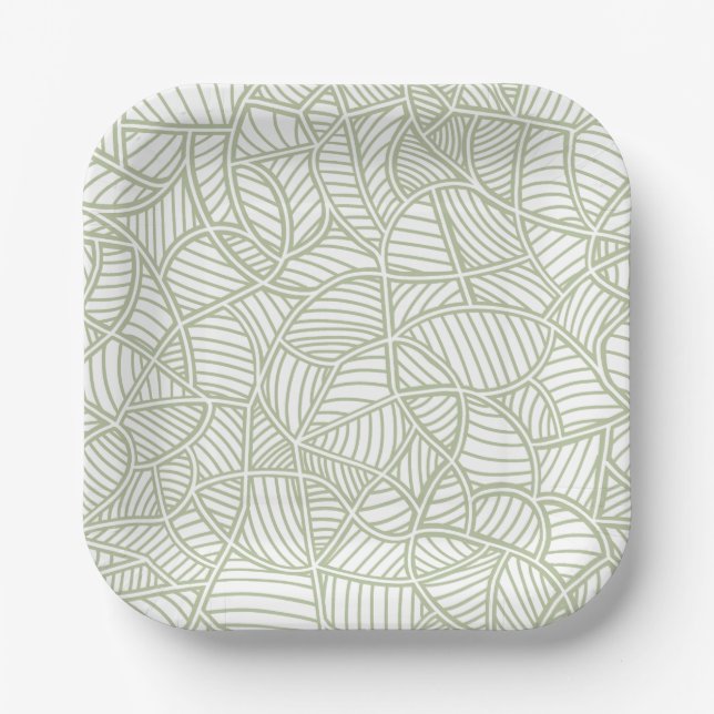 Random Leaf Mosaic Pale Green Paper Plate (Front)