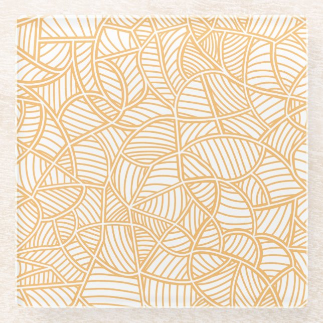 Random Leaf Mosaic Pale Orange Glass Coaster (Front)