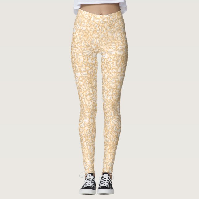 Random Leaf Mosaic Pale Orange Leggings (Front)