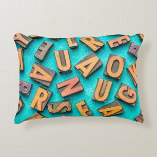 random letters overhead background - vintage lette decorative cushion