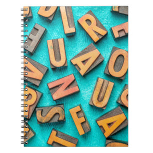 random letters overhead background - vintage lette notebook