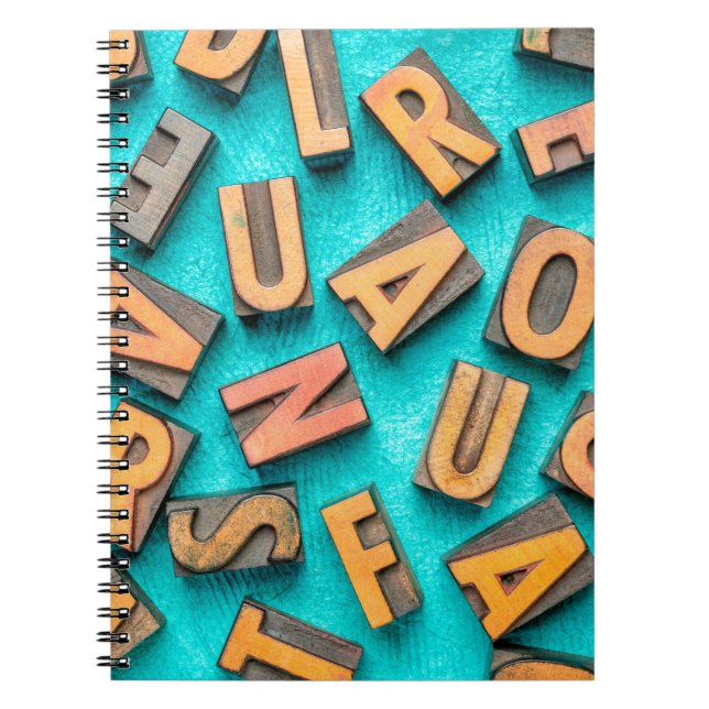 random letters overhead background - vintage lette notebook (Front)