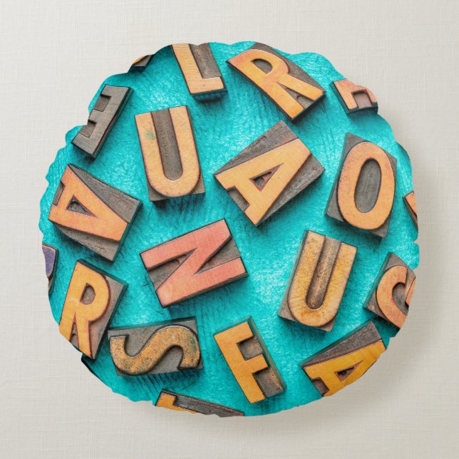 random letters overhead background - vintage lette round cushion (Front)
