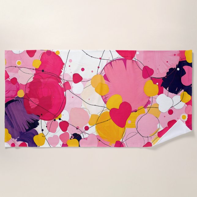 "Random Love Thoughts" - Colourful Abstract Beach Towel (Front)