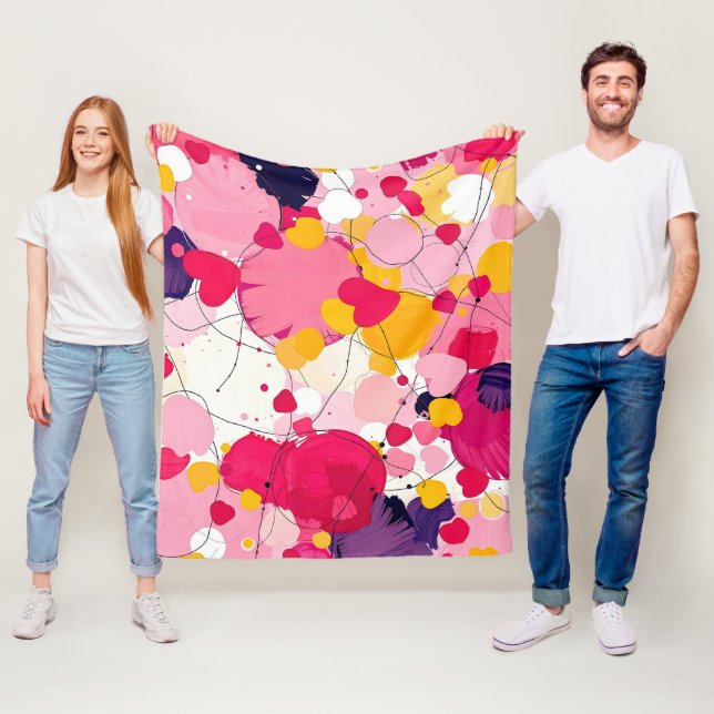 "Random Love Thoughts" - Colourful Abstract Fleece Blanket (In Situ)