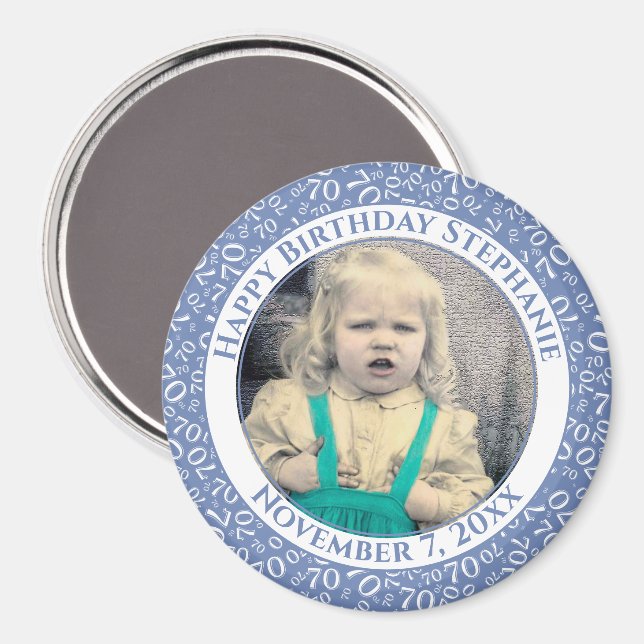 Random Number Pattern 70th Birthday Blue/White Magnet (Front/Back)