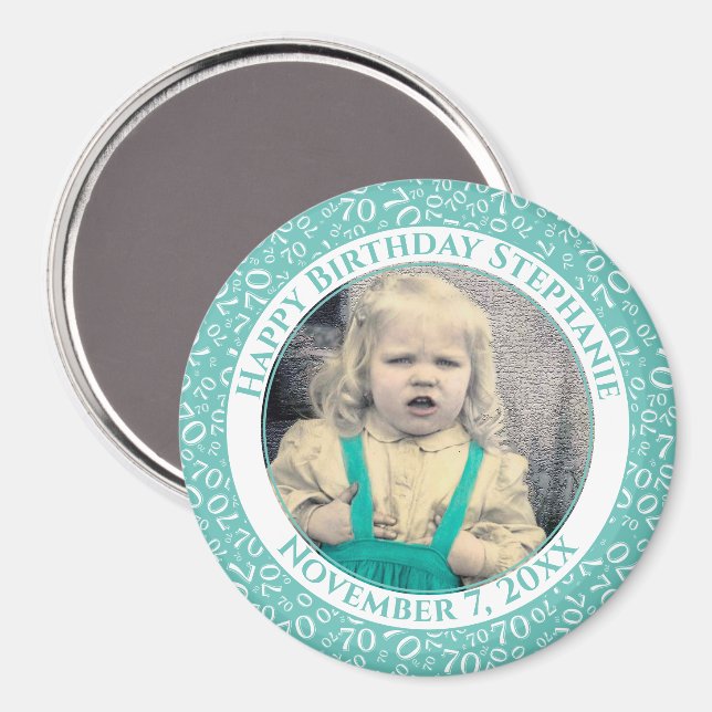 Random Number Pattern 70th Birthday Teal/White Magnet (Front/Back)