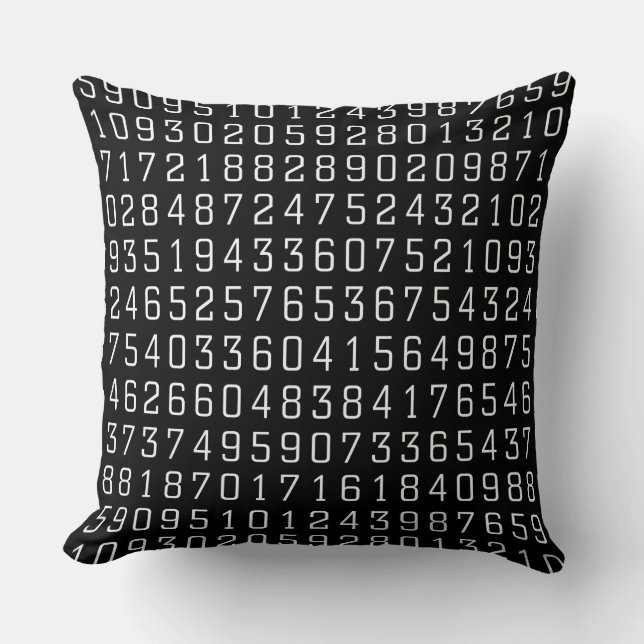 Random Numbers - White on Black Cushion (Front)