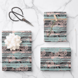 Random Painted Pastel Roses Stripes Wrapping Paper Sheet