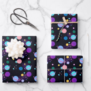 Random Painted Planets Stars Suns Astrology Wrapping Paper Sheet
