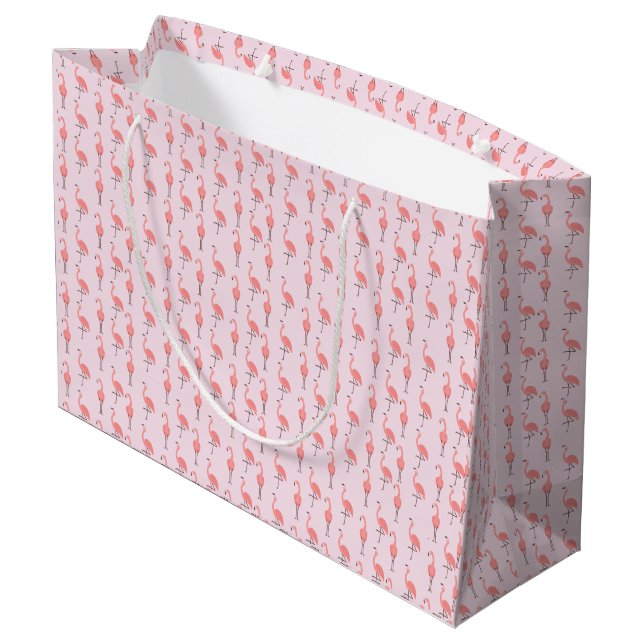 Random Pink Flamingo Bird Pattern Large Gift Bag (Back Angled)