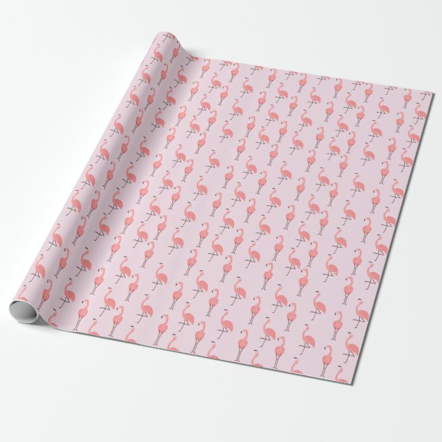 Random Pink Flamingo Bird Pattern Wrapping Paper (Unrolled)