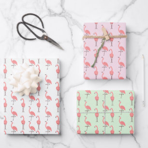 Random Pink Flamingo Bird Pattern Wrapping Paper Sheet