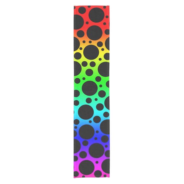 Random Polka Dots - Black on Rainbow Short Table Runner (Front)