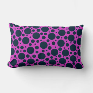Random Polka Dots - Dark Blue on Hot Pink Lumbar Cushion