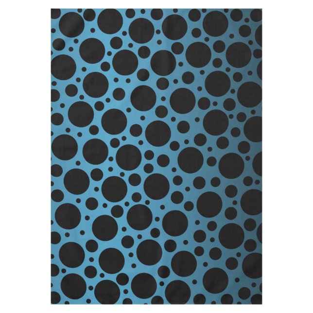 Random Polka Dots - Peacock Blue to Black Gradient Tablecloth (Front)