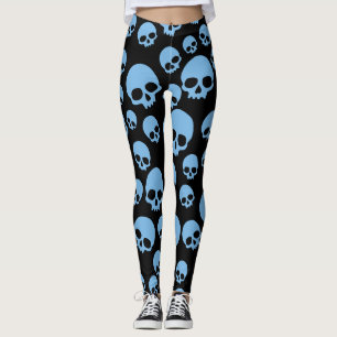 Random Skull Pattern Blue Black Leggings
