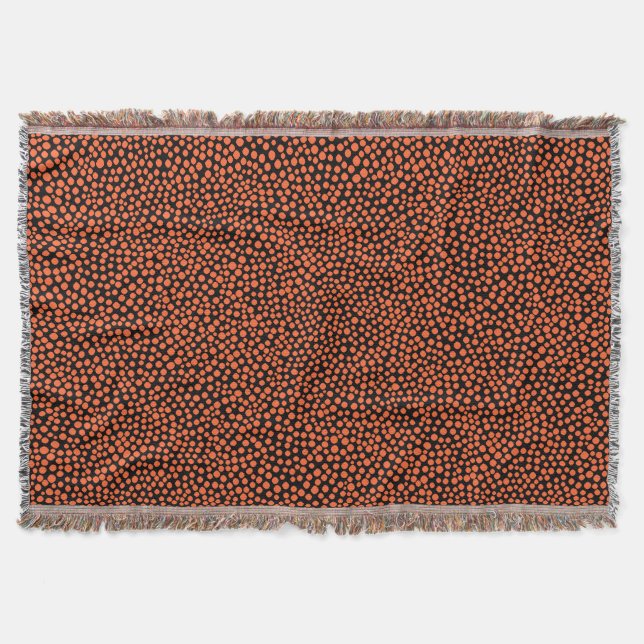 Random Spots - Autumn Orange on Black Throw Blanket (Front)