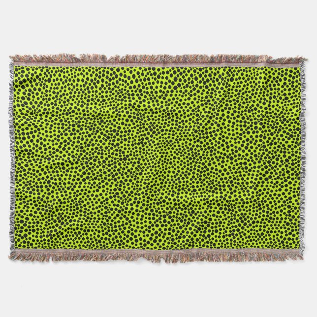 Random Spots - Black on Lime Green Throw Blanket (Front)