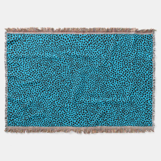 Random Spots - Black on Sky Blue Throw Blanket (Front)