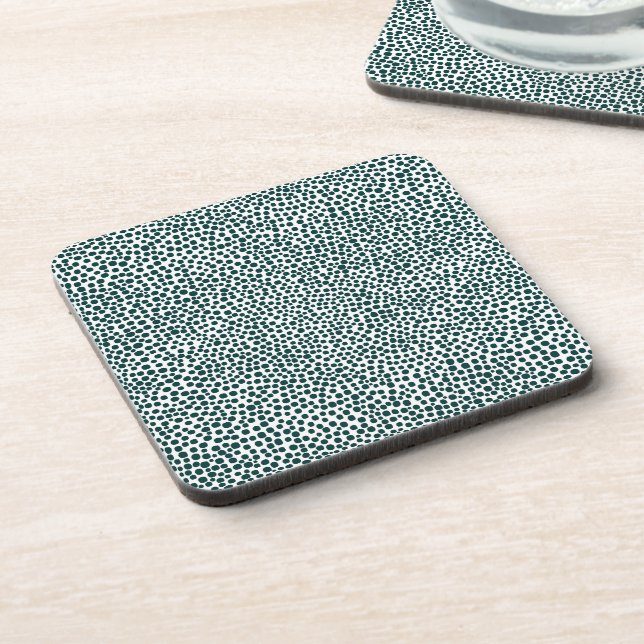 Random Spots - Dark Moss Green on White Coaster (Left Side)