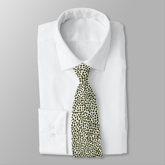 Random Spots - Dark Olive on White Tie (Tied)