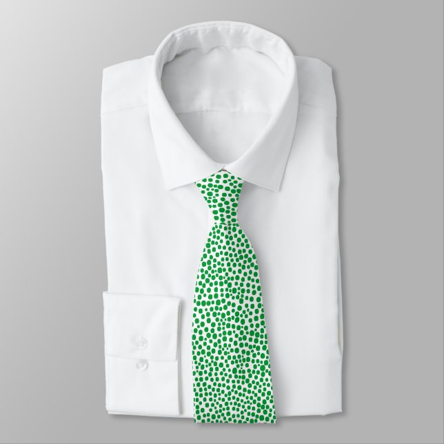 Random Spots - Grass Green on White Tie (Tied)
