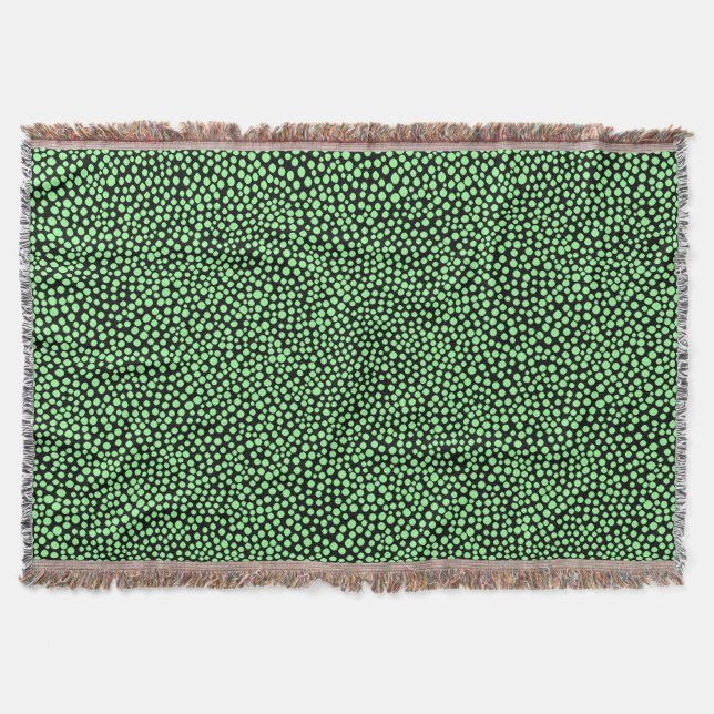 Random Spots - Mint Green on Black Throw Blanket (Front)