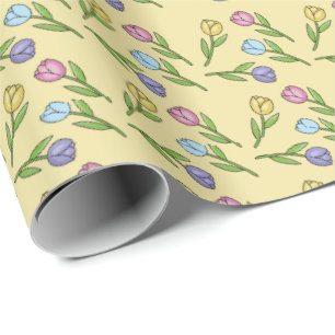 Random Spring Flowers Tulips Easter  Wrapping Paper