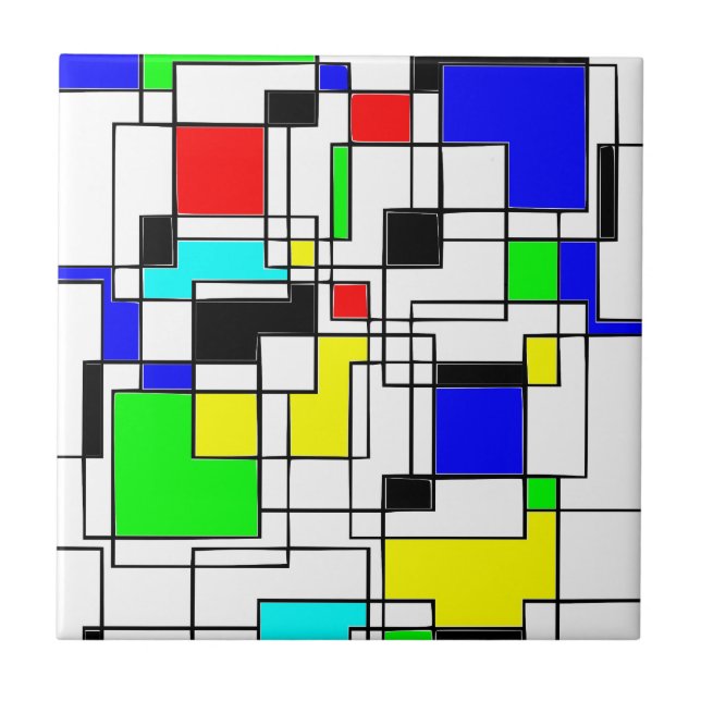 Random Squares Homage To Mondrian Ceramic Tile (Front)