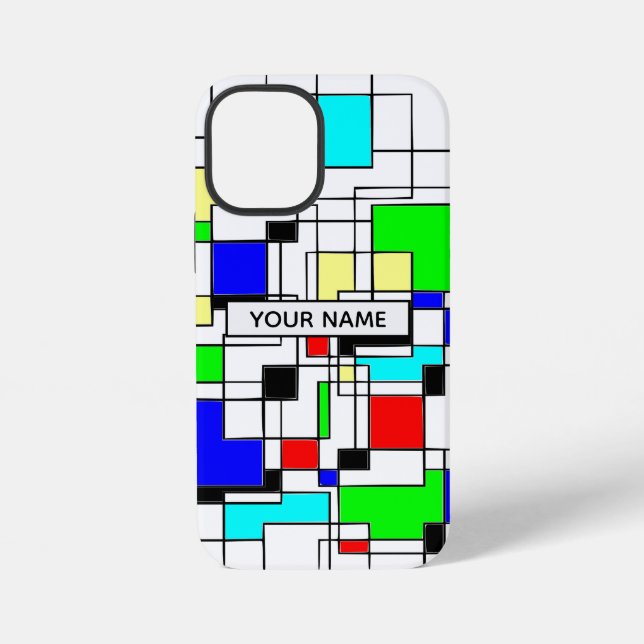 Random Squares Homage To Mondrian Custom Name iPhone Case (Back)
