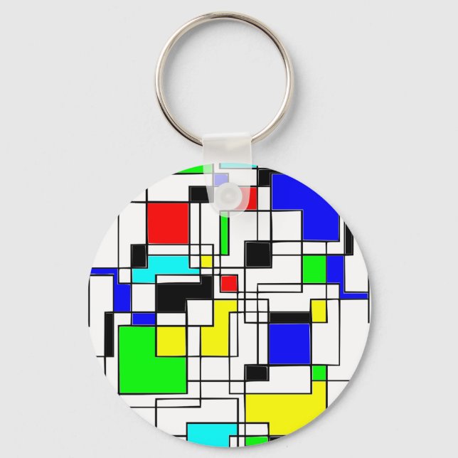 Random Squares Homage To Mondrian Key Ring (Front)